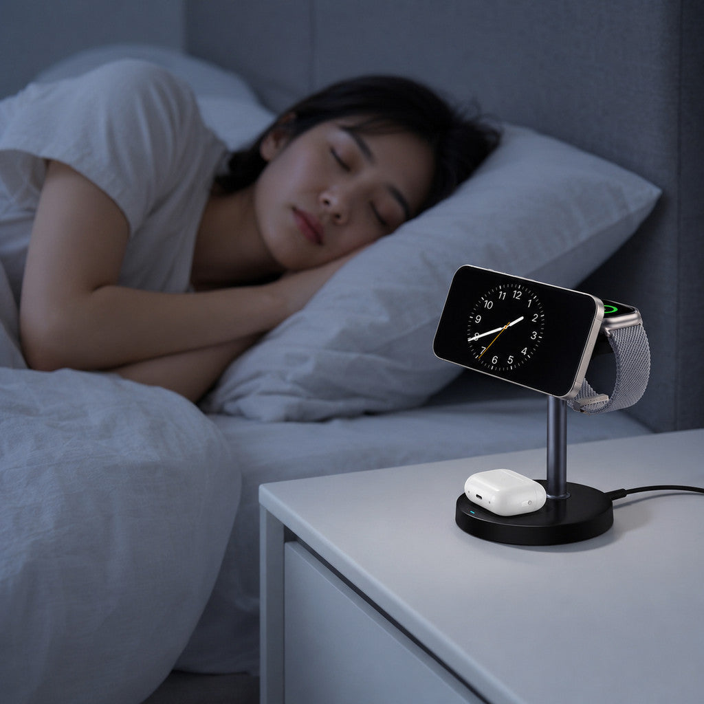 Bộ Sạc Magsafe 3 in 1 Chuẩn Qi2 Cho Điện Thoại iPhone Tai Nghe Airpods Đồng Hồ Apple Watch