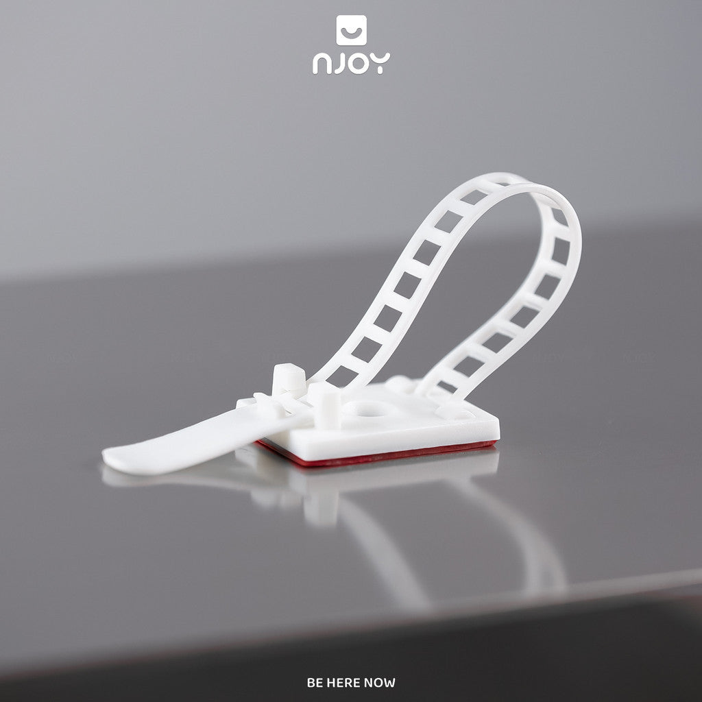Nẹp Cố Định Dây Điện Belt Dây Rút Có Đế Dán Điều Chỉnh Nhiều Nấc Siết Gọn Bó Dây Cáp Đen Trắng
