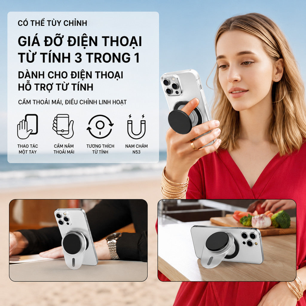 Giá Đỡ Điện Thoại iRing Xoay 360 Độ Hít Magsafe Chống Vân Tay Cho Điện Thoại iPhone Samsung