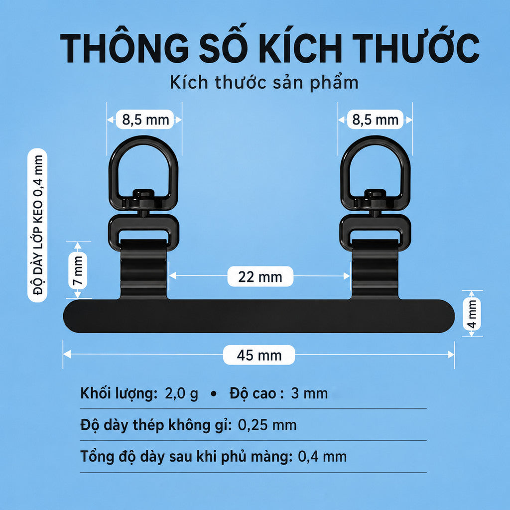 Tag Hợp Kim Xoay 360 Độ Móc Treo Đôi Siêu Mỏng Hỗ Trợ Gắn Cho Dây Đeo Điện Thoại Không Cần Dán