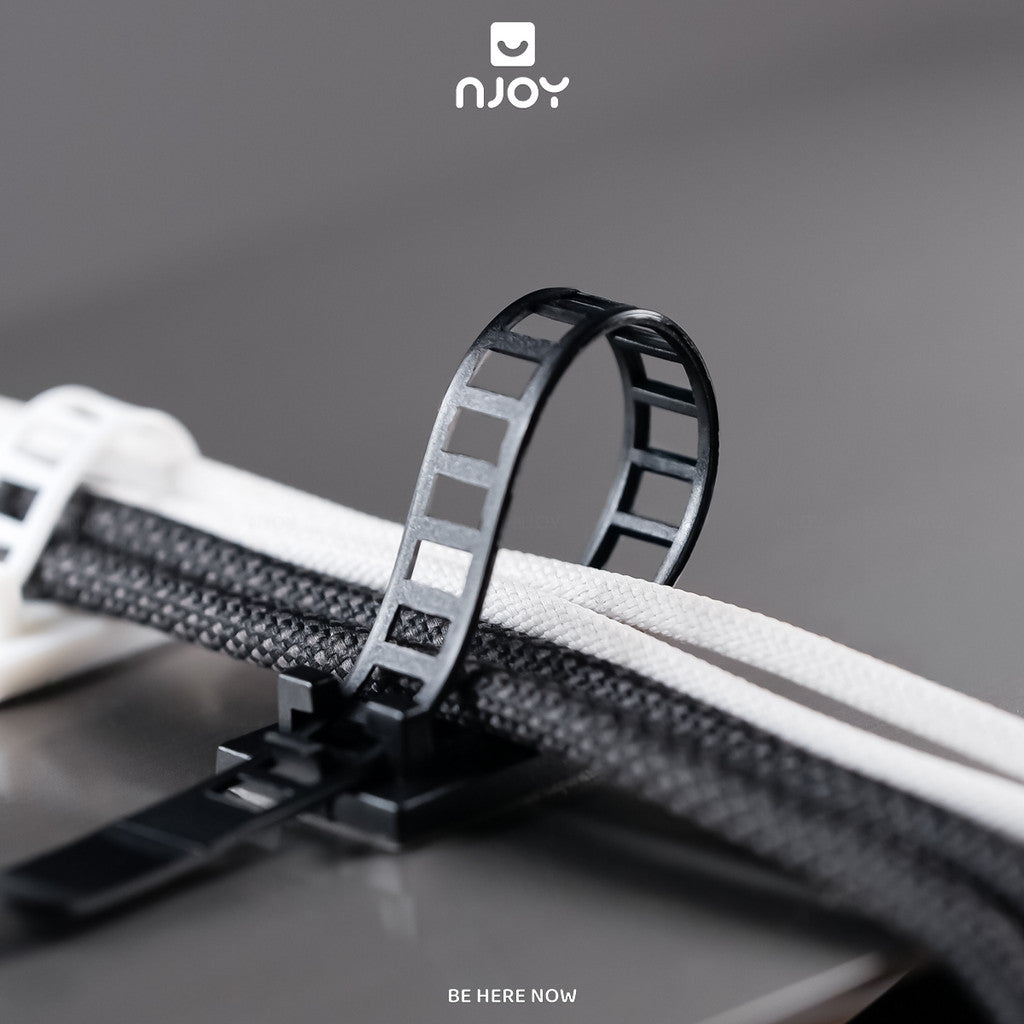 Nẹp Cố Định Dây Điện Belt Dây Rút Có Đế Dán Điều Chỉnh Nhiều Nấc Siết Gọn Bó Dây Cáp Đen Trắng