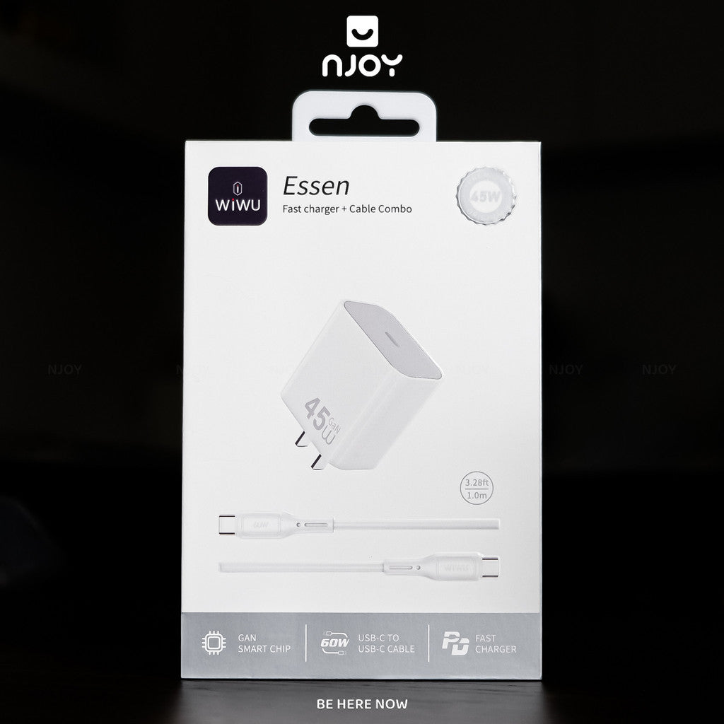 Bộ Sạc Nhanh 45W GaN Wiwu Essen Type C To C Cho Điện Thoại iPhone 18 Pro Max 17 16 15 Macbook iPad