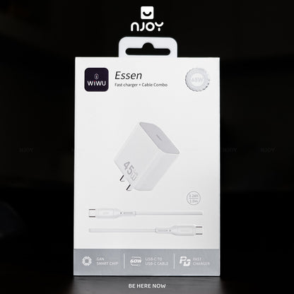 Bộ Sạc Nhanh 45W GaN Wiwu Essen Type C To C Cho Điện Thoại iPhone 18 Pro Max 17 16 15 Macbook iPad