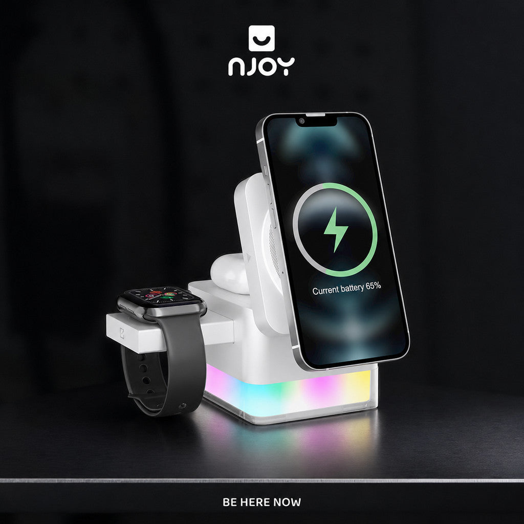 Đế Sạc Magsafe 3 Trong 1 15W Có Led RGB Cho Điện Thoại iPhone Đồng Hồ Apple Watch Tai Nghe Airpods