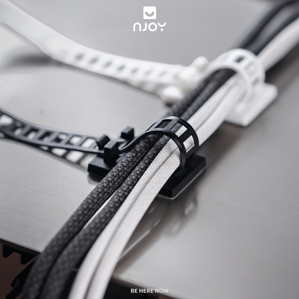 Nẹp Cố Định Dây Điện Belt Dây Rút Có Đế Dán Điều Chỉnh Nhiều Nấc Siết Gọn Bó Dây Cáp Đen Trắng