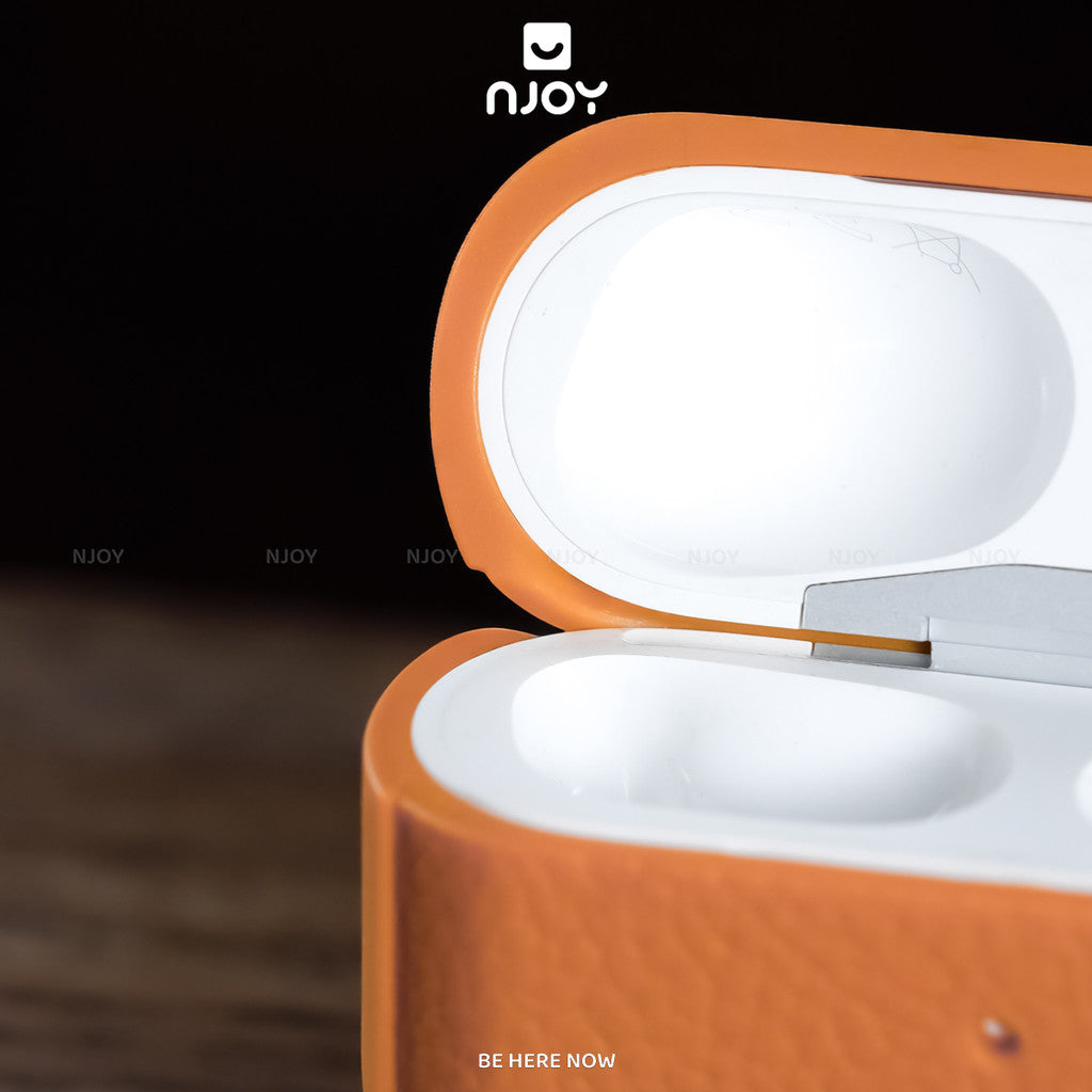 Ốp Da Vân Nổi Cao Cấp Chống Vân Tay Kèm Móc Khoá Cho Tai Nghe Airpods Pro 3 Pro 2 Airpods 4 Njoy