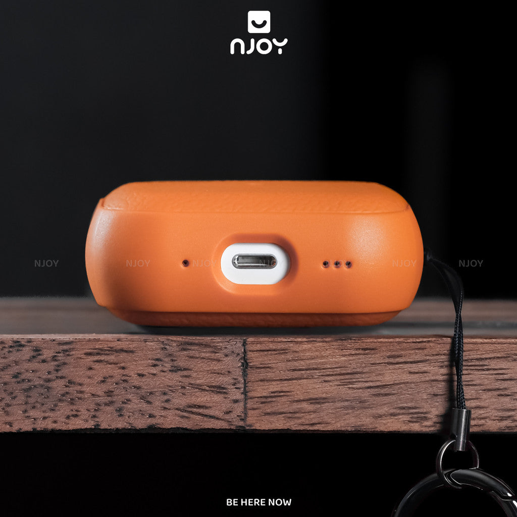 Ốp Da Vân Nổi Cao Cấp Chống Vân Tay Kèm Móc Khoá Cho Tai Nghe Airpods Pro 3 Pro 2 Airpods 4 Njoy