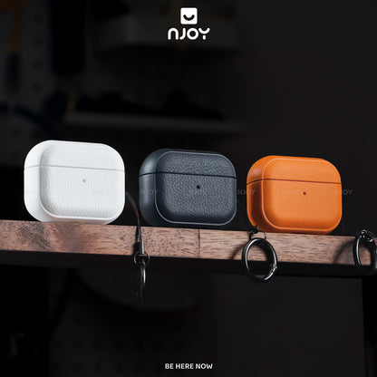 Ốp Da Vân Nổi Cao Cấp Chống Vân Tay Kèm Móc Khoá Cho Tai Nghe Airpods Pro 3 Pro 2 Airpods 4 Njoy