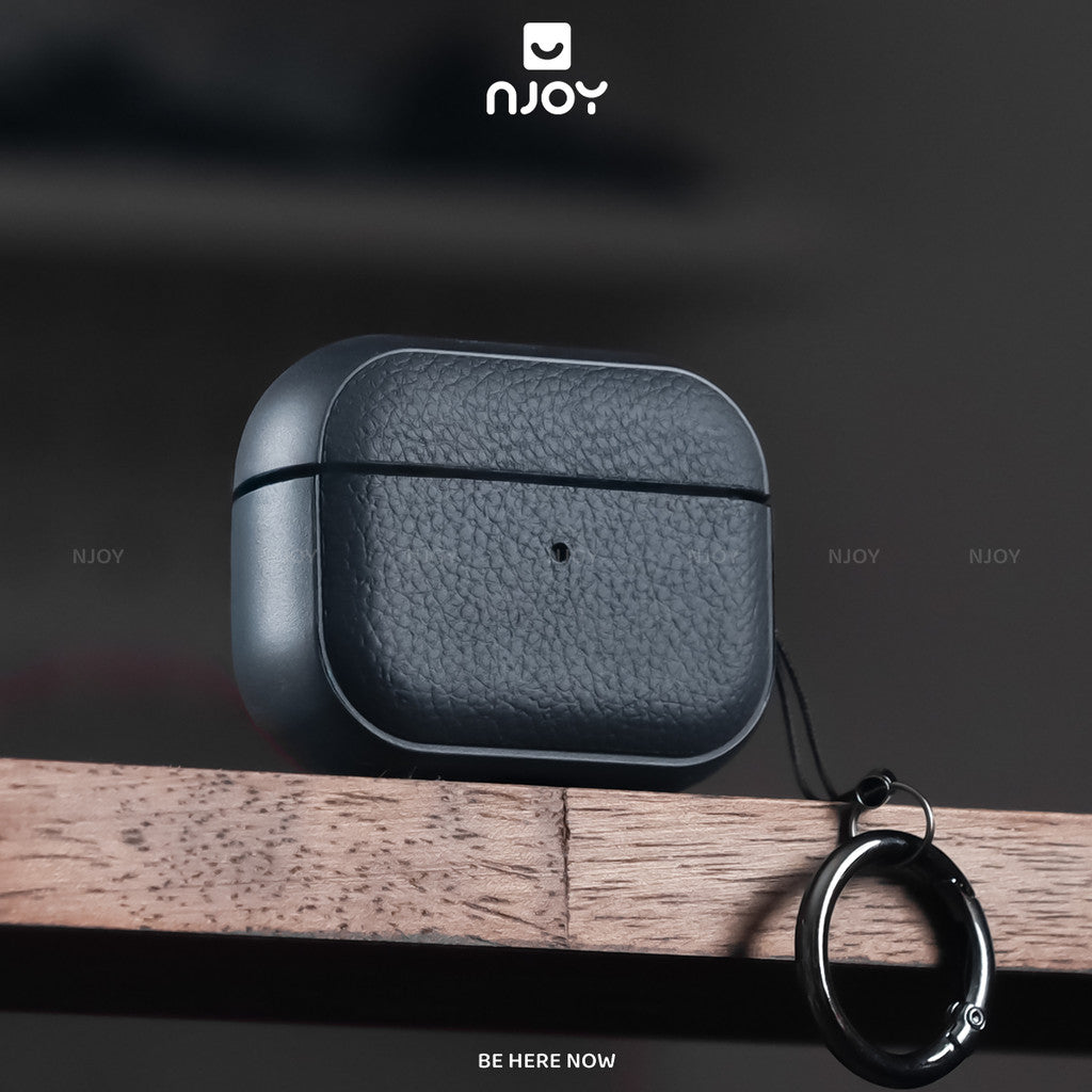 Ốp Da Vân Nổi Cao Cấp Chống Vân Tay Kèm Móc Khoá Cho Tai Nghe Airpods Pro 3 Pro 2 Airpods 4 Njoy
