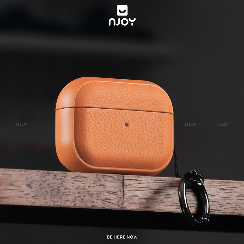 Ốp Da Vân Nổi Cao Cấp Chống Vân Tay Kèm Móc Khoá Cho Tai Nghe Airpods Pro 3 Pro 2 Airpods 4 Njoy