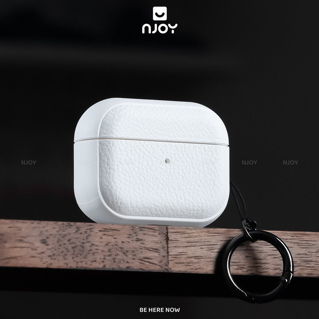 Ốp Da Vân Nổi Cao Cấp Chống Vân Tay Kèm Móc Khoá Cho Tai Nghe Airpods Pro 3 Pro 2 Airpods 4 Njoy