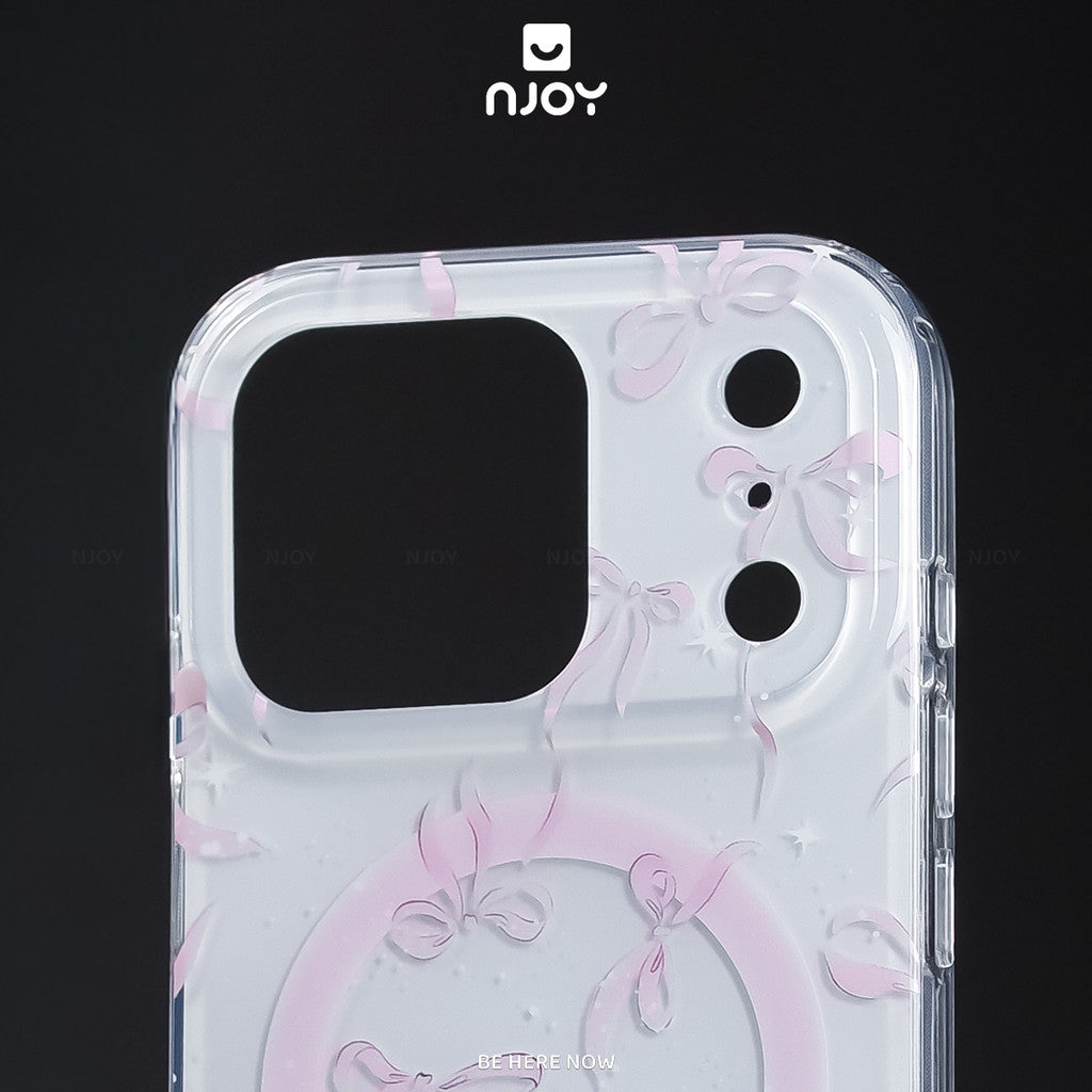 Ốp In Hình Nơ Hồng Dễ Thương Hỗ Trợ Sạc Magsafe Cho Điện Thoại iPhone 18 Pro Max 17 16 15 14 13 Njoy