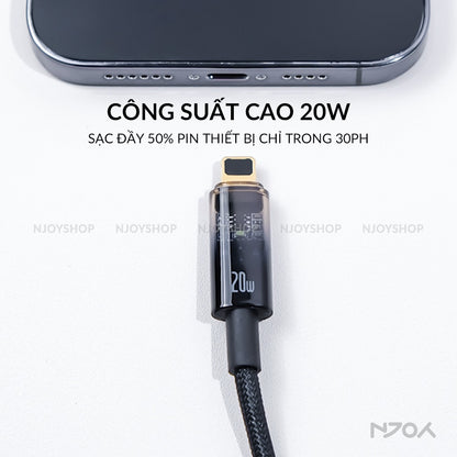 Dây Cáp Sạc Tự Ngắt Baseus 20W Có Đèn Led Dài 1m 2m Cho Điện Thoại iPhone 14 Pro Max 13 12 11 Xsmax